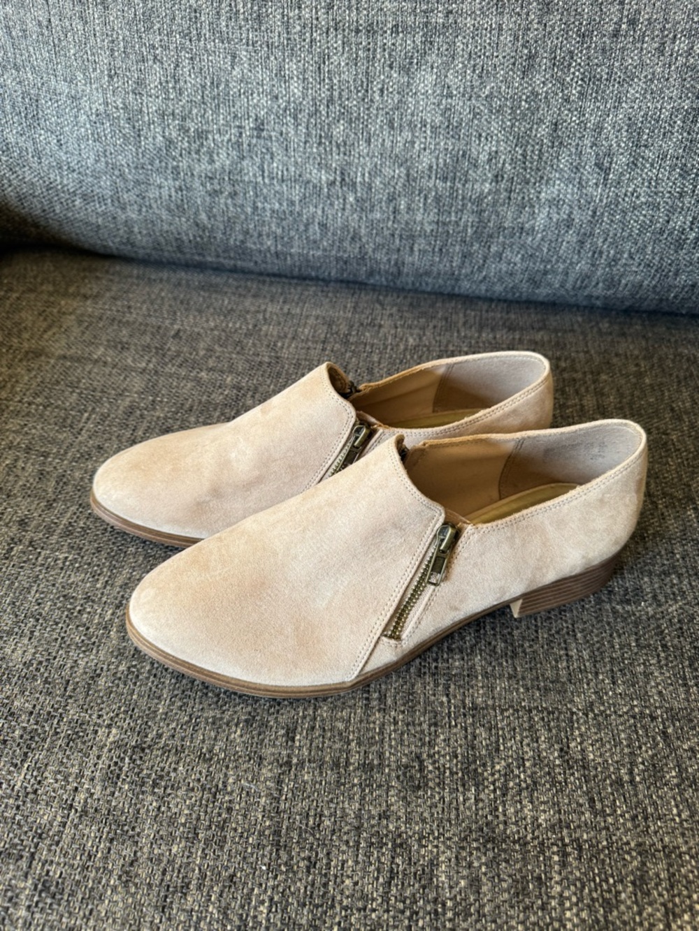 American Eagle Outfitters Beige Suede Women's Slip-On Loafers with Side Zip